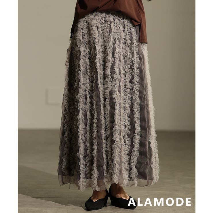 モカ | ふんわりチュールストライプスカート レディース ファッション | Sawa a la mode