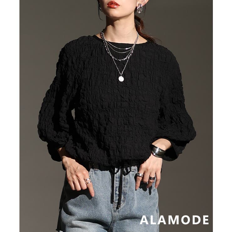 ブラック | ふんわりシルエットシャーリングブラウス レディース ファッション | Sawa a la mode