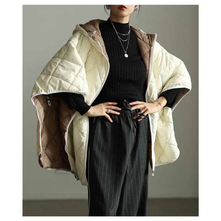 オフホワイト | 2wayキルティングジップアップフーディーポンチョ レディース ファッション | Sawa a la mode