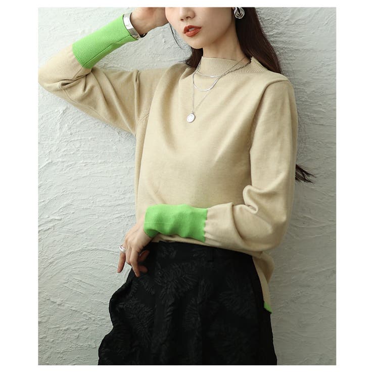 ベージュ | 「差し色マジック」アクセントカラーニットトップス レディース ファッション | Sawa a la mode