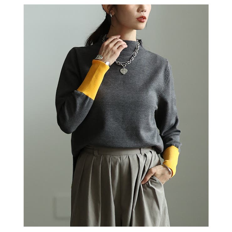 グレー | 「差し色マジック」アクセントカラーニットトップス レディース ファッション | Sawa a la mode