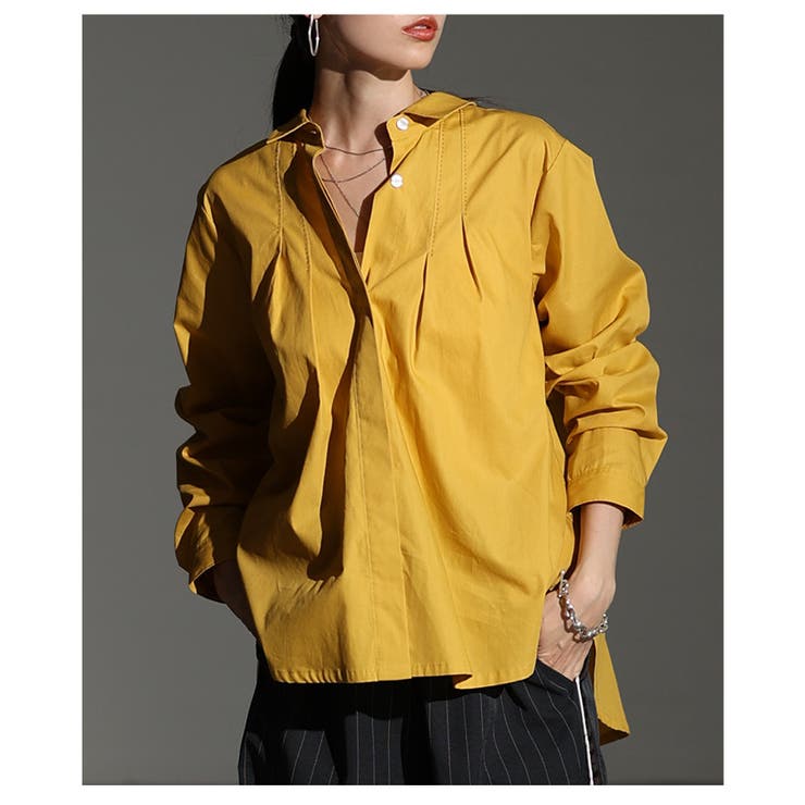 マスタード | 鮮やかなカラーが目を惹くコットンシャツブラウス レディース ファッション | Sawa a la mode