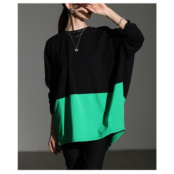 ブラック | ゆるっと即こなれるバイカラープルオーバー レディース ファッション | Sawa a la mode