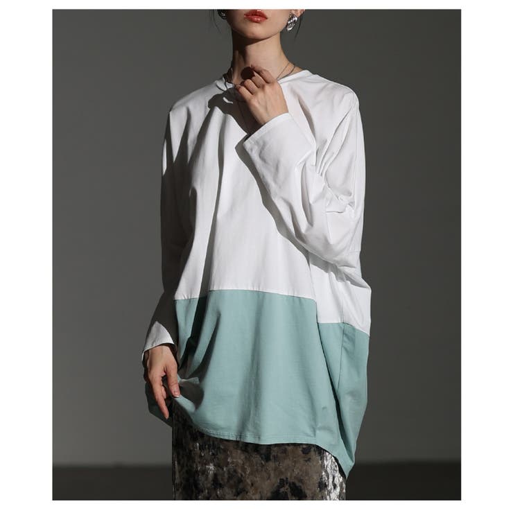 オフホワイト | ゆるっと即こなれるバイカラープルオーバー レディース ファッション | Sawa a la mode