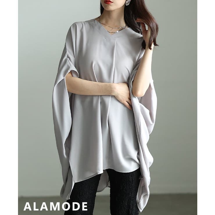 グレー | 後ろ姿で魅せる接触冷感シャーリングドルマンチュニック レディース トップス | Sawa a la mode