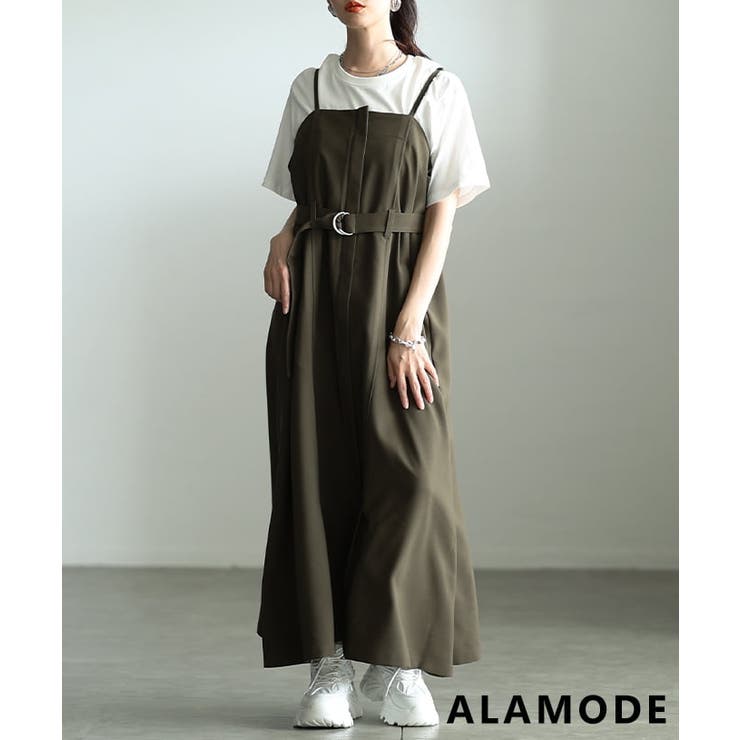モスグリーン | モードな空気を纏うベアトップ風キャミワンピース レディース ワンピース | Sawa a la mode