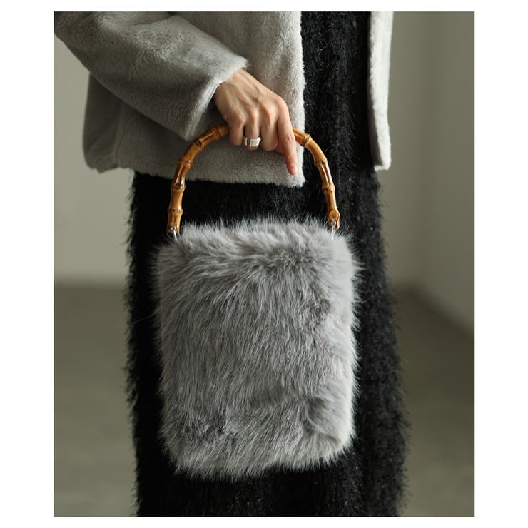 グレー | 心ときめくフェイクファースクエアハンドバッグ レディース ファッション | Sawa a la mode