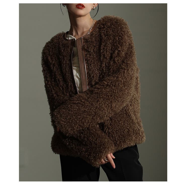 モカ | シーズンムードを高めるフェイクファージャケット レディース ファッション | Sawa a la mode
