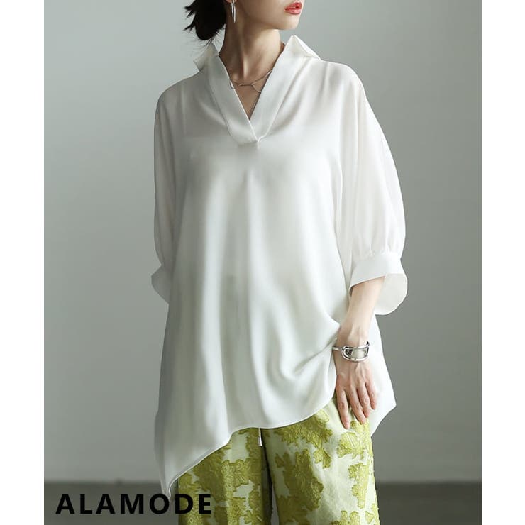 ホワイト | 品よく整う接触冷感スキッパーシャツトップス レディース トップス | Sawa a la mode