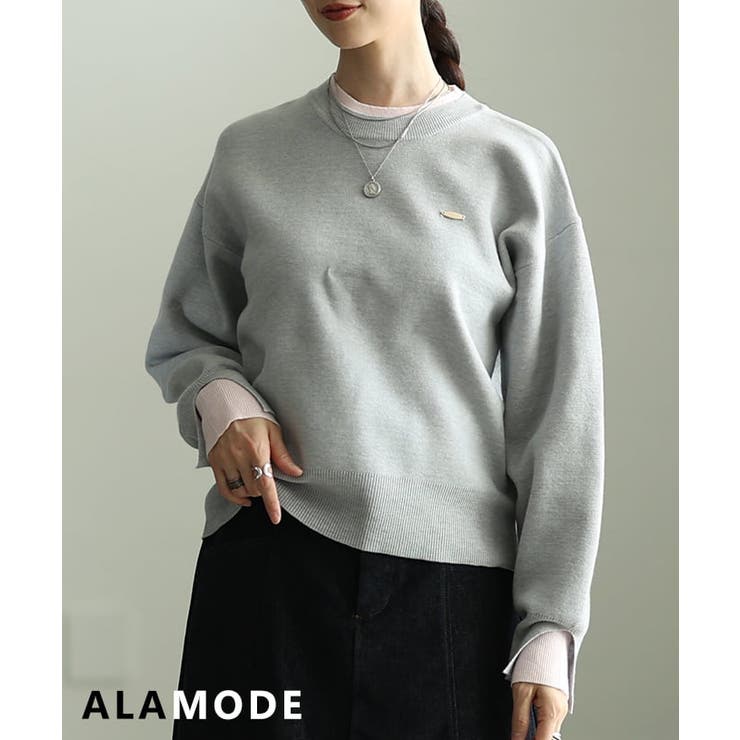 ライトグレー | シンプルに映える配色アクセントクルーネックニット レディース トップス | Sawa a la mode