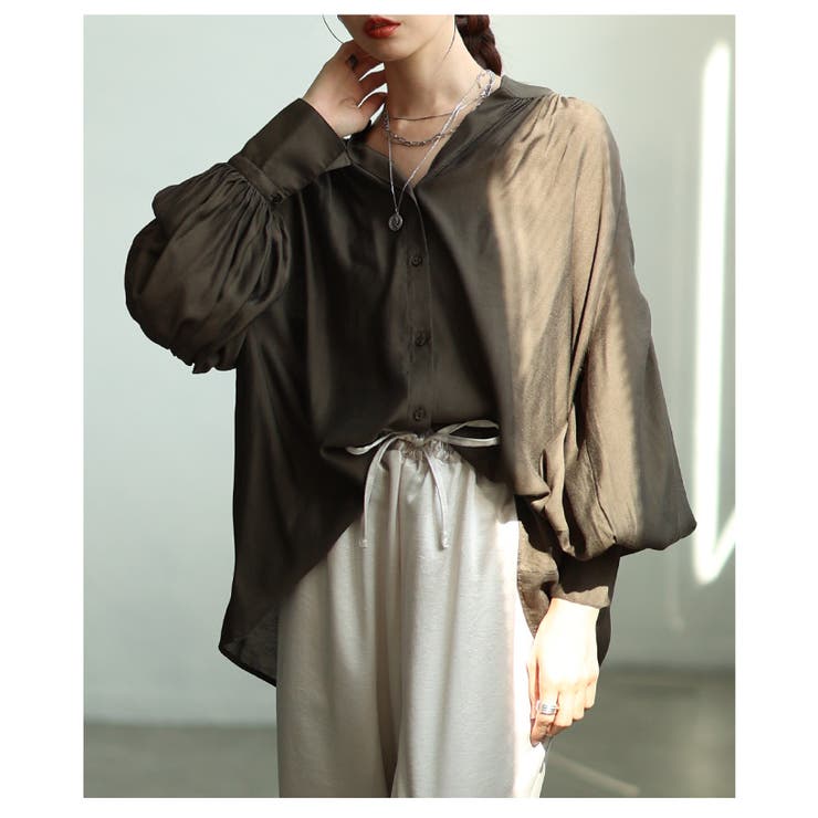 ダークブラウン | ニュアンス溢れる袖コンシャスブラウス レディース ファッション | Sawa a la mode