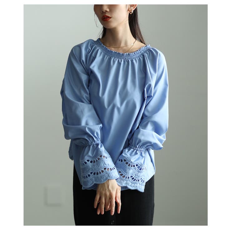 サックス | 女性らしく手元華やぐ前後2way袖レースブラウス レディース ファッション | Sawa a la mode