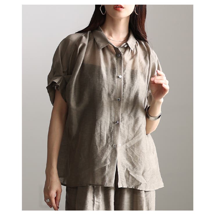 ブラウン | 軽やかに抜け感纏うタックフレンチスリーブシアーブラウス レディース ファッション | Sawa a la mode