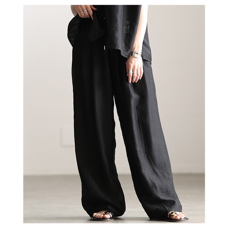 ブラック | 軽やかに抜け感纏うシアーイージーワイドパンツ レディース ファッション | Sawa a la mode