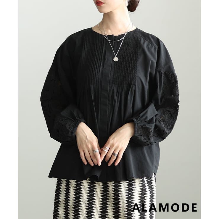 ブラック | ナチュラルに纏うインド綿ピンタックブラウス レディース トップス | Sawa a la mode