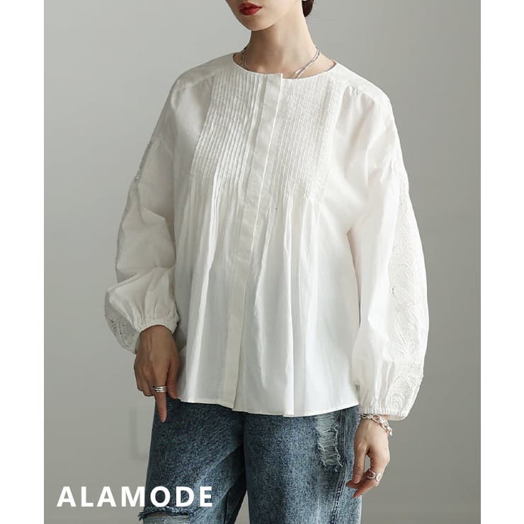 ホワイト | ナチュラルに纏うインド綿ピンタックブラウス レディース トップス | Sawa a la mode