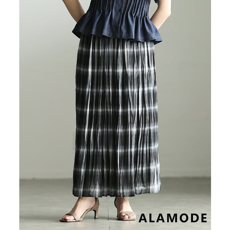 ブラック | 揺れ感まで絵になるワッシャープリーツチェックスカート レディース ボトムス | Sawa a la mode