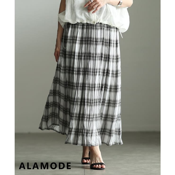 ホワイト | 揺れ感まで絵になるワッシャープリーツチェックスカート レディース ボトムス | Sawa a la mode