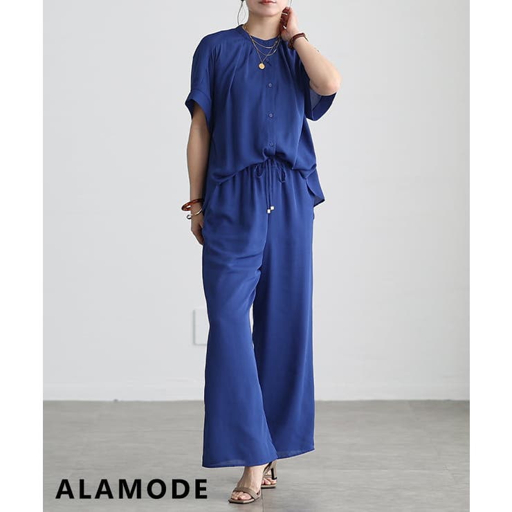 ブルー | ゆったり軽やか纏うジョーゼットセットアップ レディース ブラウス | Sawa a la mode