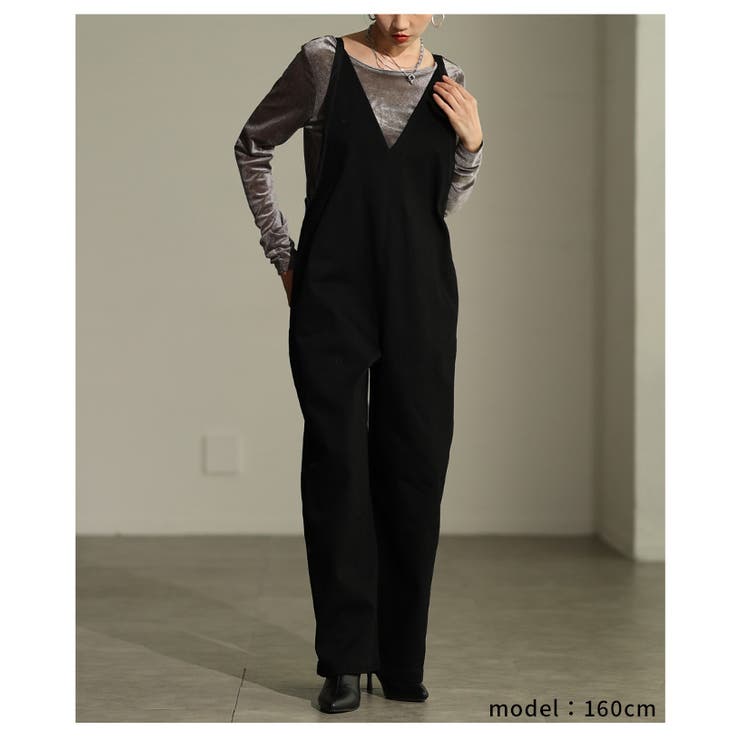 ブラック | ラクなのに大人顔に決まるストレッチデニムオールインワン レディース ファッション | Sawa a la mode