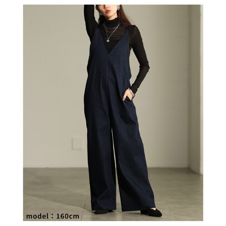インディゴ | ラクなのに大人顔に決まるストレッチデニムオールインワン レディース ファッション | Sawa a la mode