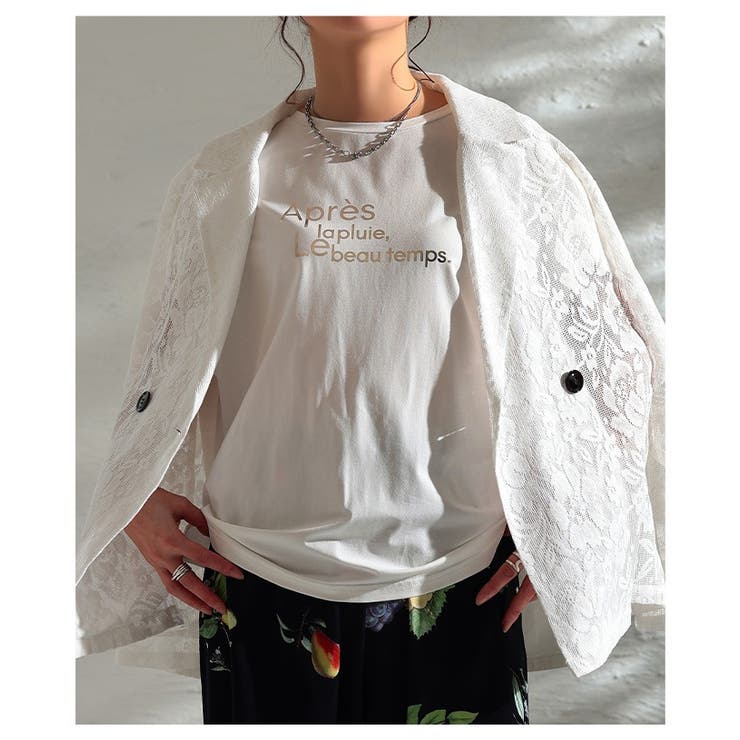 オフホワイト | ひんやり心地いい箔プリント接触冷感タックショルダーTシャツ レディース ファッシ… | Sawa a la mode