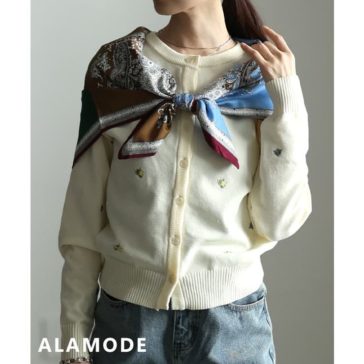 ブルー | 色の重なりで魅せるパネルペイズリープリントスカーフ レディース スカーフ | Sawa a la mode