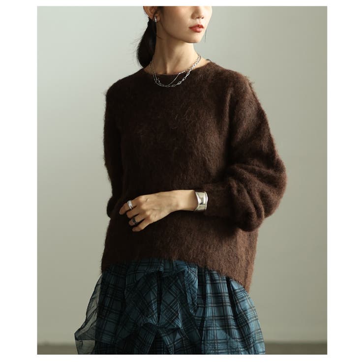 ダークブラウン | 気分華やぐソフトシャギーショートニットプルオーバー レディース ファッション | Sawa a la mode
