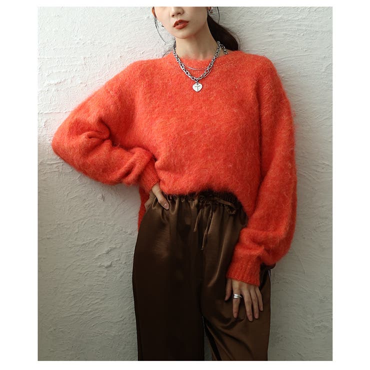 オレンジ | 気分華やぐソフトシャギーショートニットプルオーバー レディース ファッション | Sawa a la mode
