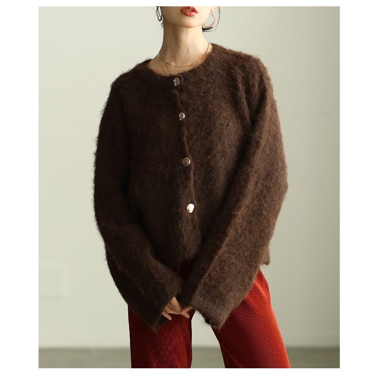 ダークブラウン | 気分華やぐソフトシャギーニットカーデジャケット レディース ファッション | Sawa a la mode