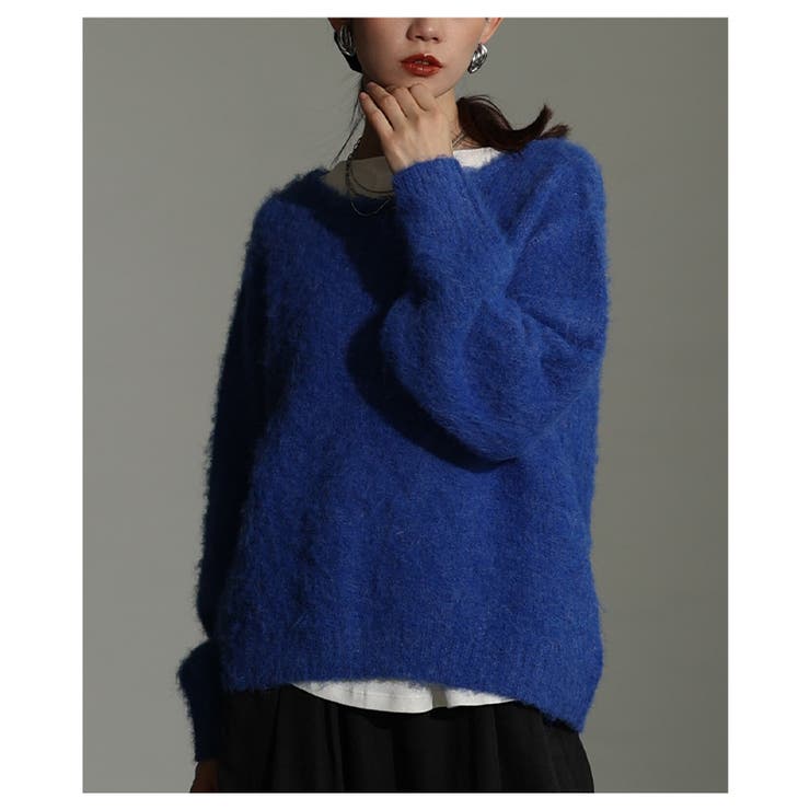 ブルー | ふんわり心地うっとりソフトシャギーボートネックプルオーバー レディース ファッシ… | Sawa a la mode