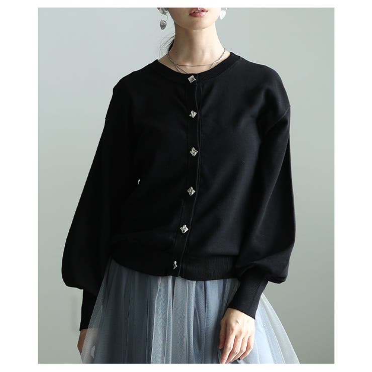 ブラック | お気に入りが見つかるメタルボタンニットカーディガン レディース ファッション | Sawa a la mode