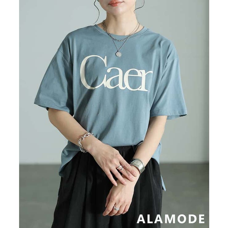 ブルー | デイリーに頼れるロゴプリントTシャツ レディース トップス | Sawa a la mode