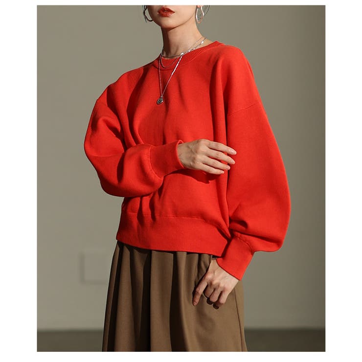 レッド | 毎日着たくなるスウェットライクニットプルオーバー レディース ファッション | Sawa a la mode