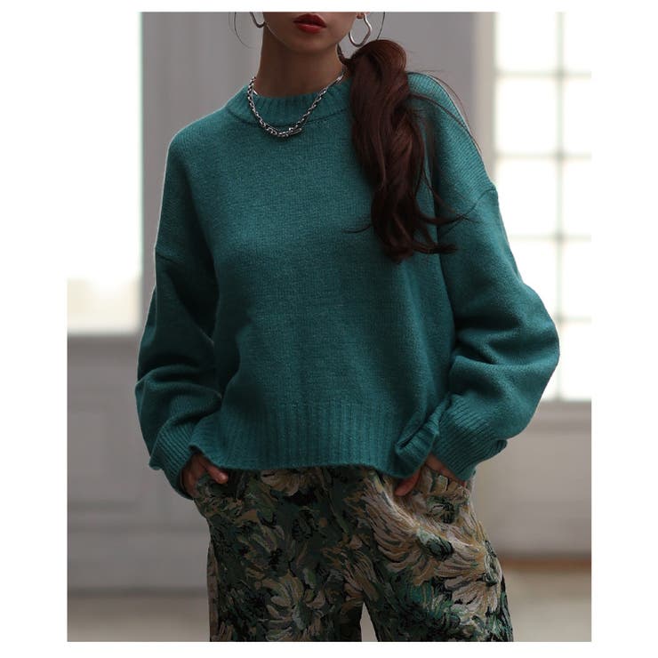 ターコイズ | デイリーに着まわせるショートニットプルオーバートップス レディース ファッション | Sawa a la mode