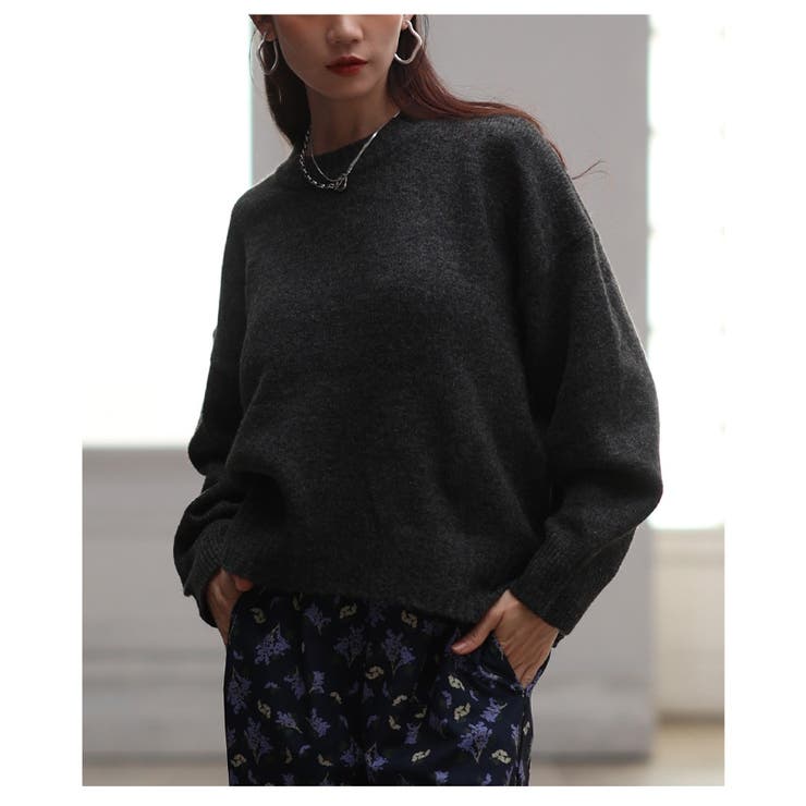 チャコール | デイリーに着まわせるショートニットプルオーバートップス レディース ファッション | Sawa a la mode