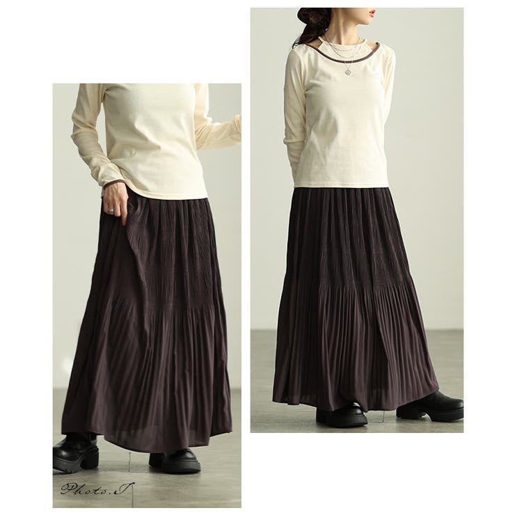 チャコール | ふわっと軽やかなマジョリカプリーツフレアスカート レディース ファッション | Sawa a la mode