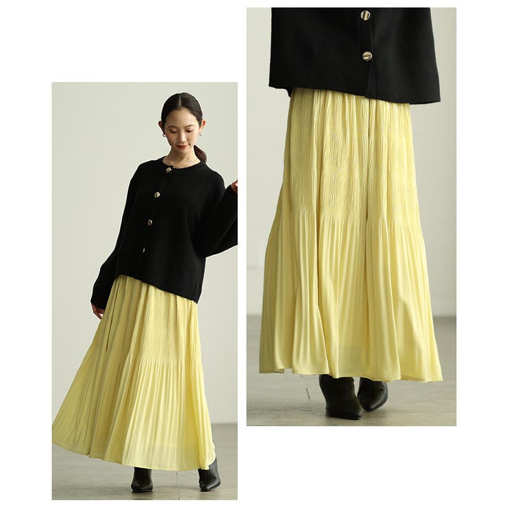 イエロー | ふわっと軽やかなマジョリカプリーツフレアスカート レディース ファッション | Sawa a la mode