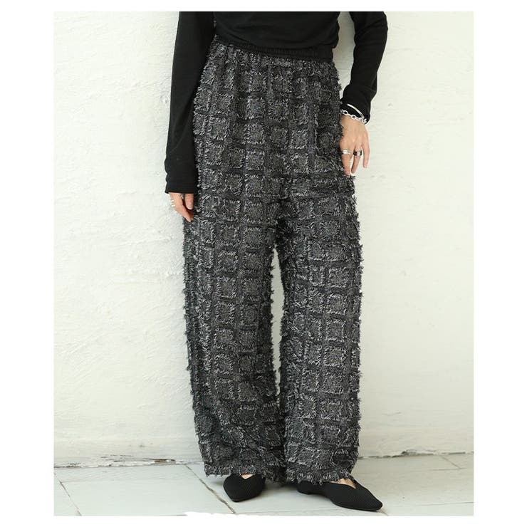 ブラック | 旬のシーズンムード高まるチェック柄ジャガードワイドパンツ レディース ファッション | Sawa a la mode