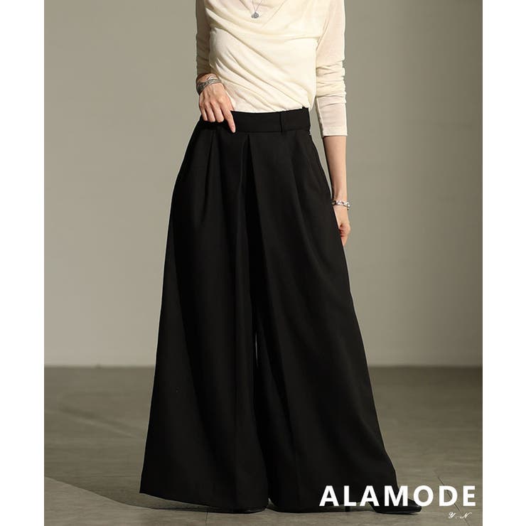 ブラック | 体の半分脚になるフロントタックワイドパンツ レディース ファッション | Sawa a la mode