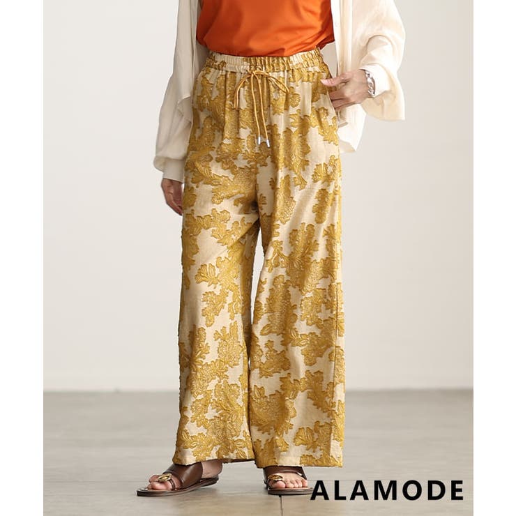 キャメル | ラクして映えるフラワージャガードイージーワイドパンツ レディース ボトムス | Sawa a la mode