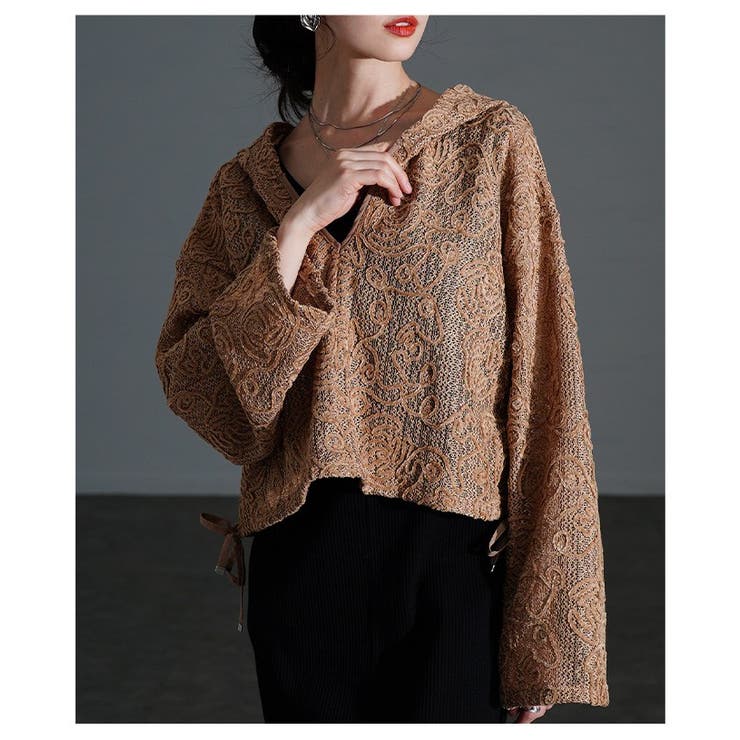 モカ | 甘さもラフさも叶える花柄モール刺繍レースショートフーディー レディース ファッシ… | Sawa a la mode