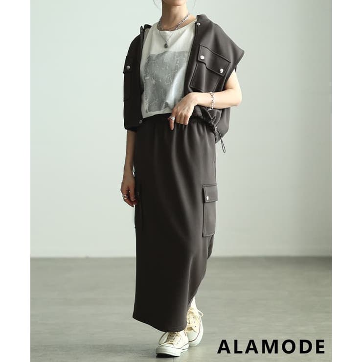 チャコール | 着るだけで整う大人のベスト＆スカートセットアップ レディース トップス | Sawa a la mode