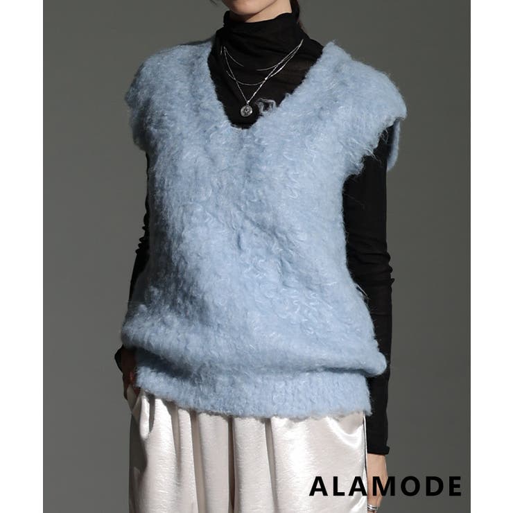 サックス | ふわっと華やぐフェザーニットベスト レディース トップス | Sawa a la mode