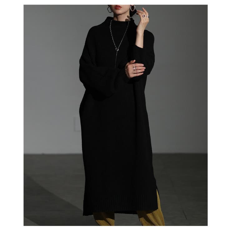 ブラック | 力を抜いて着るボトルネックラムライクニットワンピース レディース ファッション | Sawa a la mode
