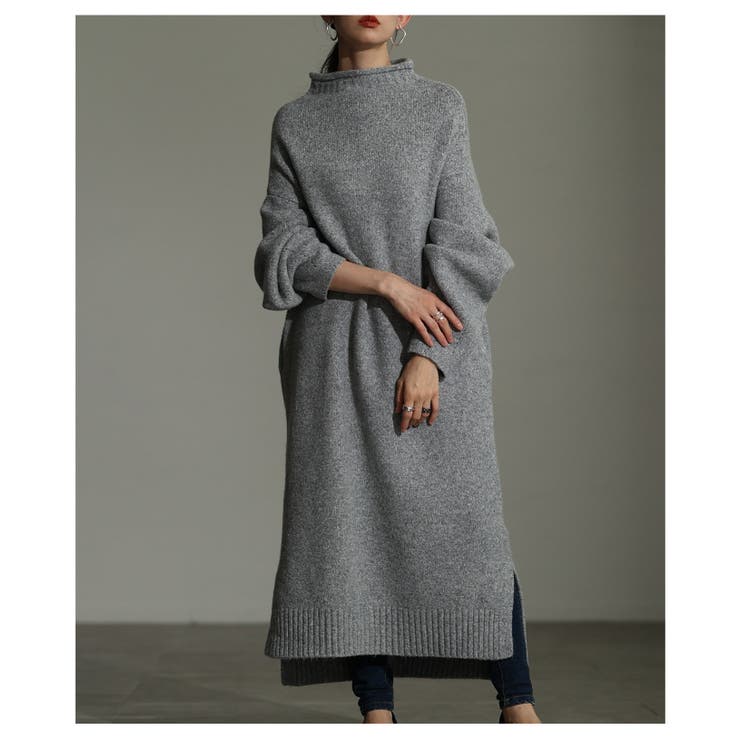 杢グレー | 力を抜いて着るボトルネックラムライクニットワンピース レディース ファッション | Sawa a la mode