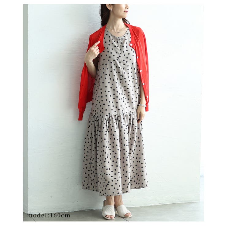 ベージュ | 1枚でサマになる大人可愛いフロッキードットノースリーブワンピース レディース | Sawa a la mode