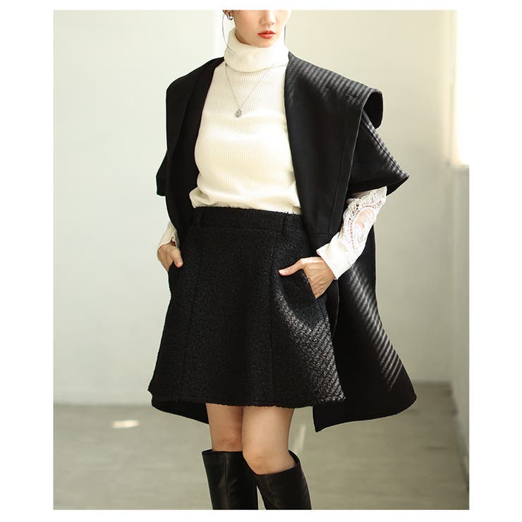 ブラック | 羽織るだけでサマになるフード付きポンチョジャケット レディース ファッション | Sawa a la mode