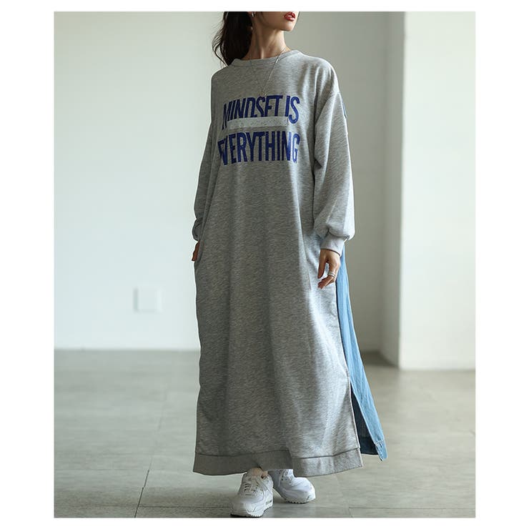 グレー | ギャップを楽しむスウェット×デニムプルオーバーワンピース レディース ファッショ… | Sawa a la mode