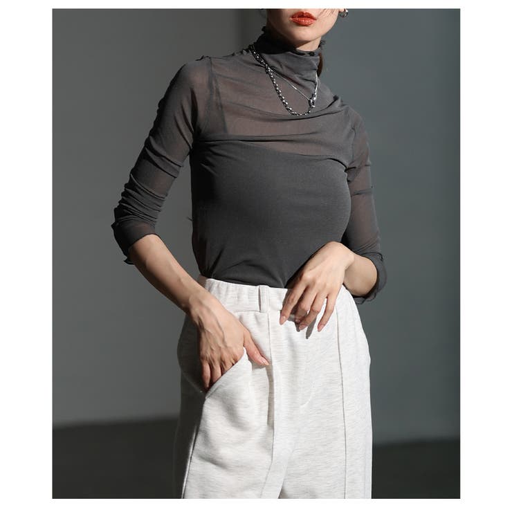 グレー | 着こなしの幅が広がるメッシュシアートップス レディース ファッション | Sawa a la mode